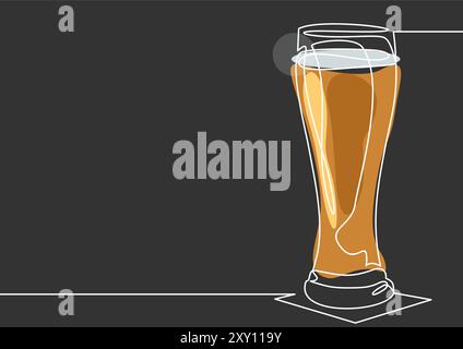 Dessin au trait continu ou dessin au trait d'un verre à bière Illustration de Vecteur