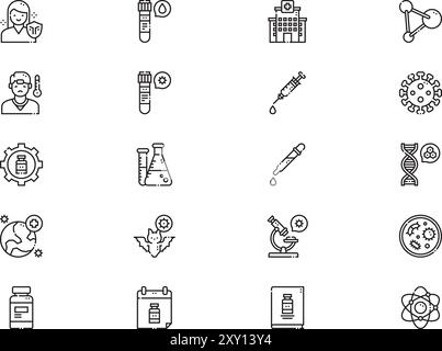 La collection de pack d'icônes de vaccination est une illustration vectorielle avec un trait modifiable. Illustration de Vecteur