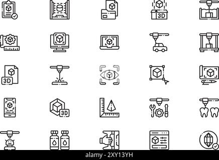 D collection d'icônes d'impression est une illustration vectorielle avec trait modifiable. Illustration de Vecteur