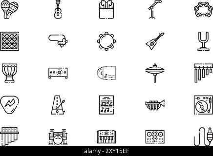 Collection d'icônes de magasin de musique est une illustration vectorielle avec trait modifiable. Illustration de Vecteur