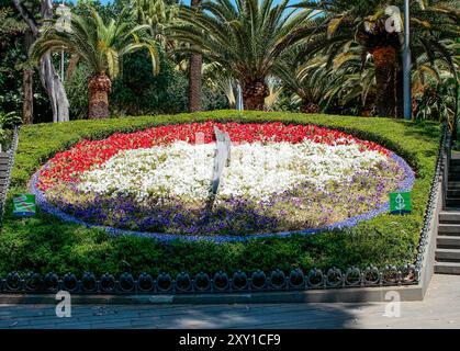 Santa Cruz de Tenerife, Tenerife, Comunidad Autonoma des Canarias, Espagne. Parque Garcìa Sanabria. Horloge à fleurs Banque D'Images