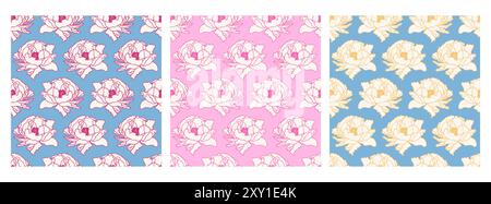 Ensemble de motifs sans couture Roses dessinées à la main Illustration de Vecteur