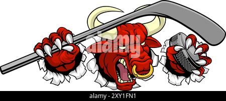 Bull Minotaur Longhorn Cow Ice Hockey Mascot Illustration de Vecteur