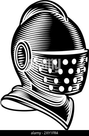 Knight Helm casque médiéval style vintage gravure sur bois Illustration de Vecteur