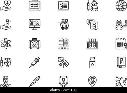 La collection d'icônes de développement de vaccins est une illustration vectorielle avec un trait modifiable. Illustration de Vecteur