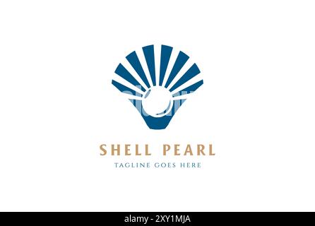 Coquille de mer minimaliste simple coquille festonnée Oyster Cockle Clam moule avec perle pour le vecteur de conception de logo de magasin de bijoux Illustration de Vecteur