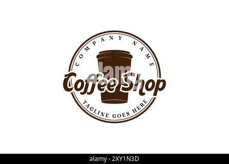 Rétro Vintage Circular Paper Coffee Cup badge Emblem Stamp Label pour Cafe Bar Restaurant logo Design Vector Illustration de Vecteur