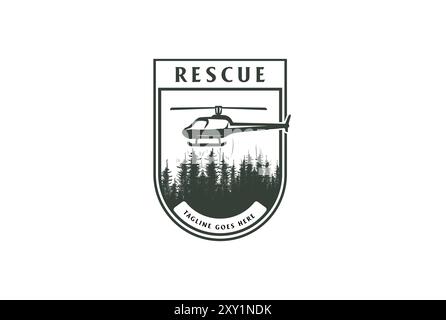 Hélicoptère vintage avec Pine Evergreen Larch Cedar Conifer Fir Trees Forest pour Military Rescue logo Design Vector Illustration de Vecteur