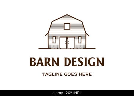 Rétro Vintage Old Wooden Barn Farm avec Line Art style logo Design Vector Illustration de Vecteur