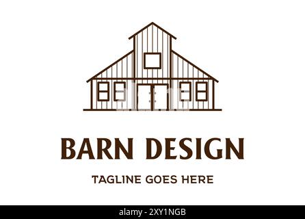 Rétro Vintage Old Wooden Barn Farm avec Line Art style logo Design Vector Illustration de Vecteur