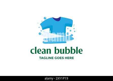 Tissu bleu moderne avec bulle pour le vecteur de conception de logo Clean de blanchisserie Illustration de Vecteur