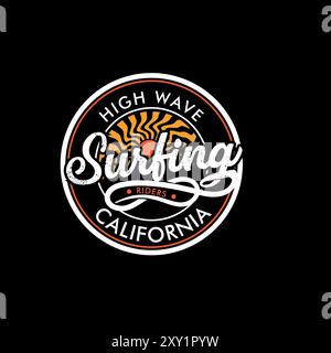 High Wave surfeurs riders california typographie Summer Beach stamps design Illustration de Vecteur