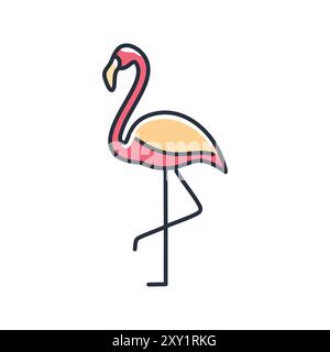 Flamant rose debout sur une jambe. Dessin au trait simple d'un flamant rose, communiquant subtilement la beauté et la grâce de l'espèce. Le symbole de pose sur une jambe Illustration de Vecteur