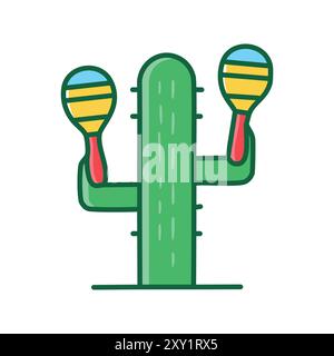 Cactus avec maracas. Illustration ludique d'un cactus jouant des maracas. Un message caché de l'image est que parfois vous devez ajouter un peu de plaisir à Illustration de Vecteur