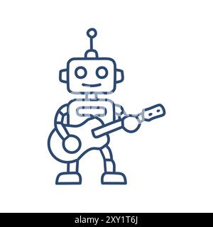 Robot jouant de la guitare. Un robot jouant de la guitare avec un sourire sur son visage. Cette image symbolise l'avancement de la technologie et sa capacité à embrasser Illustration de Vecteur