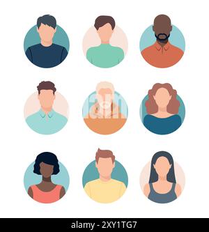 Avatars abstraits femelles et mâles de forme ronde. Ensemble de femmes et d'hommes colorés portraits abstraits ou profils anonymes, icônes de visage. Illustration vectorielle Illustration de Vecteur