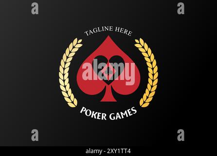 Simple Spade Ace avec Laurel Leaf pour Game Poker Casino logo Design Vector Illustration de Vecteur