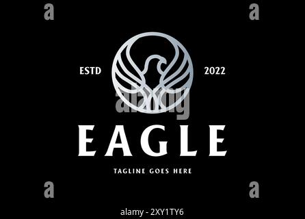 Cercle circulaire Eagle Hawk Falcon Bird Line monogramme logo vecteur de conception Illustration de Vecteur