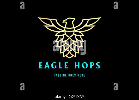 Golden Eagle Hawk Falcon Phoenix avec des houblons pour Craft Beer Brewery logo Design Vector Illustration de Vecteur