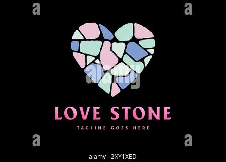 Coloré romantique plancher de pavage Love Heart Stone Brick logo Design vecteur Illustration de Vecteur