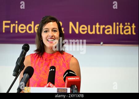 Vienne, Autriche. 27 août 2024. Madeleine Petrovic List présente la campagne d'affichage pour les élections du Conseil national de 2024 en Autriche. La photo montre Nora Summer Banque D'Images
