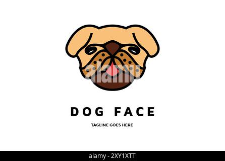 Coloré Cute Funny Pit Bull Dog Head visage logo Design vecteur Illustration de Vecteur