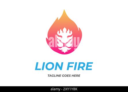 Visage de lion coloré moderne avec vecteur de conception de logo de flamme de feu Illustration de Vecteur