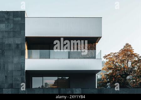 Maison de luxe moderne avec piscine privée à débordement. Extérieur de maison blanche moderne minimaliste avec terrasse de la piscine. Banque D'Images