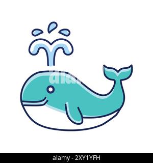 Baleine joyeuse qui jaillit de l'eau. Une baleine de dessin animé joyeuse avec un grand sourire, jaillissant de l'eau de son sang. L'image transmet le bonheur et le plaisir, symbolizin Illustration de Vecteur