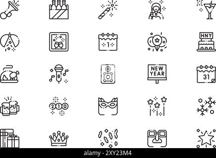 NewYear ICONS collection est une illustration vectorielle avec trait modifiable. Illustration de Vecteur