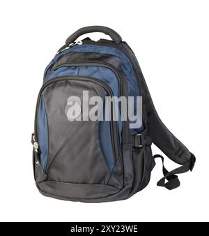 Nouveau sac à dos en textile bleu isolé sur blanc. Banque D'Images