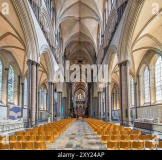 Nef de la cathédrale de Salisbury, Salisbury, Wiltshire, Angleterre, Royaume-Uni Banque D'Images