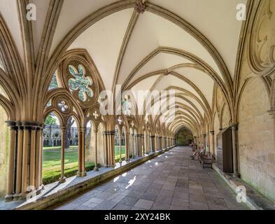 Cloître de la cathédrale de Salisbury, Salisbury, Wiltshire, Angleterre, Royaume-Uni Banque D'Images