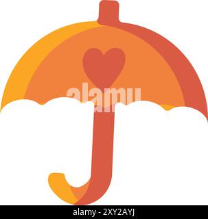 Parapluie ouvert pour enfants décoré avec ornement coeur. Accessoire de protection contre la pluie. Illustration confortable de couleur simple. Vecteur de dessin animé dessiné à la main isolé sur Illustration de Vecteur