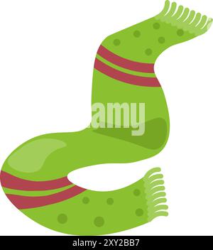 Foulard vert à gnome fée tricoté. Vêtements chauds d'automne faits à la main. Illustration confortable de couleur simple. Vecteur de dessin animé dessiné à la main isolé sur fond blanc Illustration de Vecteur