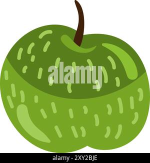 Pomme verte parfumée. Fruits acides et sains. Illustration confortable de couleur simple. Vecteur de dessin animé dessiné à la main isolé sur fond blanc Illustration de Vecteur