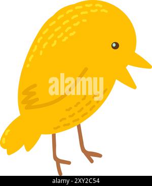 Petit oiseau canari jaune. Bright songbird. Illustration confortable de couleur simple. Vecteur de dessin animé dessiné à la main isolé sur fond blanc Illustration de Vecteur