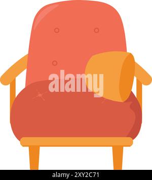 Chaise confortable et douce sur les jambes avec dossier haut. Meubles anciens faits à la main. Illustration confortable de couleur simple. Vecteur de dessin animé dessiné à la main isolé sur backgr blanc Illustration de Vecteur