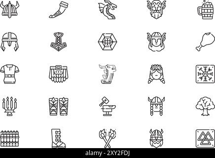 Viking Icons collection est une illustration vectorielle avec trait modifiable. Illustration de Vecteur