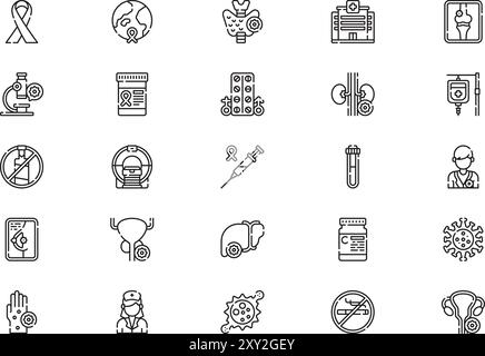 La collection d'icônes d'oncologie est une illustration vectorielle avec trait modifiable. Illustration de Vecteur