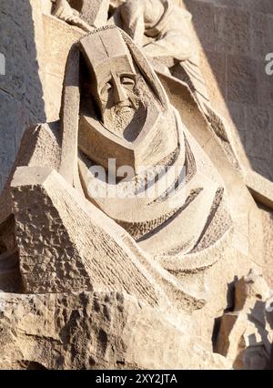 BARCELONE, ESPAGNE - 21 DÉCEMBRE 2015 - Détails de la façade de la Sagrada Familia, cathédrale gothique d'Antonio Gaudi Banque D'Images