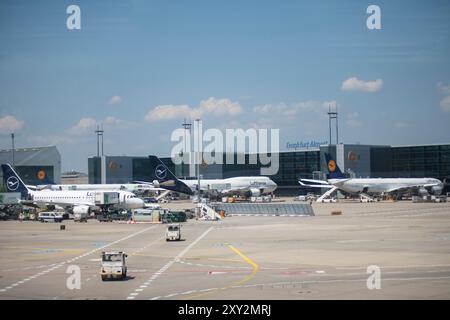 Avions Lufthansa à l'aéroport de Francfort, Allemagne Banque D'Images