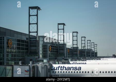 Avions Lufthansa à l'aéroport de Francfort, Allemagne Banque D'Images