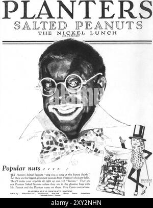 1928 Planters annonce de cacahuètes salées - Mr. Peanut - 'The nickel Lunch' - '...Sing You a Song of the Sunny South' Banque D'Images
