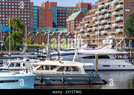 Rotterdam Marina, hinten Wohnhochhäuser am Spoorweghaven, Sportboot Hafen, Segelboote, Motoryachten, im Binnenhaven, Stadtteil Feijenoord, Rotterdam, Niederlande Wasserbus *** Rotterdam Marina, derrière des immeubles résidentiels de grande hauteur au Spoorweghaven, port de plaisance, voiliers, yachts à moteur, dans le port intérieur, quartier Feijenoord, Rotterdam, pays-Bas Waterbus Banque D'Images