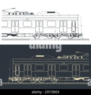 Illustration vectorielle stylisée des plans d'un train de ville en gros plan Illustration de Vecteur