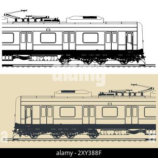 Illustrations vectorielles stylisées d'un gros plan de train urbain Illustration de Vecteur