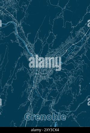 Grenoble, France Blueprint map art poster Illustration de Vecteur