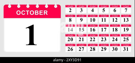 Calendrier des jours d'octobre. Modèle de calendrier. Illustration vectorielle. Illustration de Vecteur