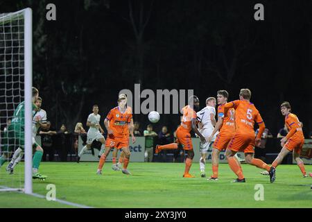 Richlands, Australie. 27 août 2024. Richlands, le 27 août 2024 : les joueurs de Western Sydney Wanderers ont fixé le but lors du match entre le Lions FC et les Western Sydney Wanderers lors de la manche de la Coupe d'Australie 16 au Luxury Paints Stadium Matthew Starling (Promediapix/SPP) crédit : SPP Sport Press photo. /Alamy Live News Banque D'Images